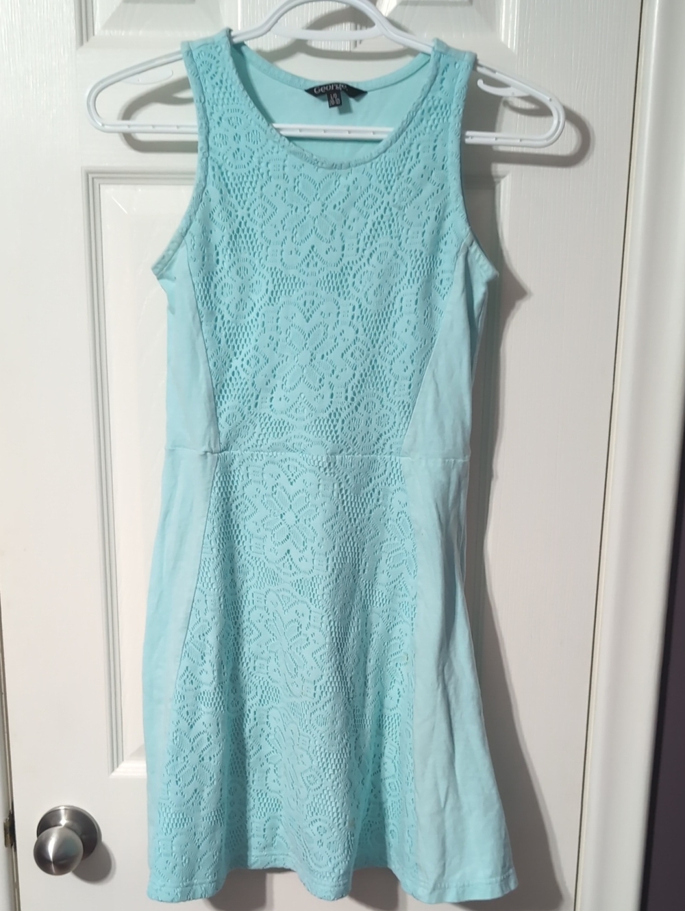 George Girls' Aqua Lace A-Line Sleeveless Dress